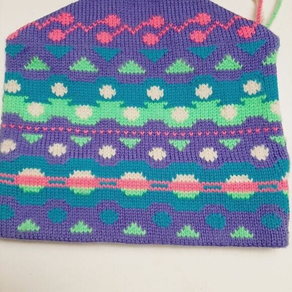 Retro 80's MURRAY MERKLEY 100% Wool Intarsia Geo Pattern Knit Beanie Hat Pom-Pom - Picture 6 of 15